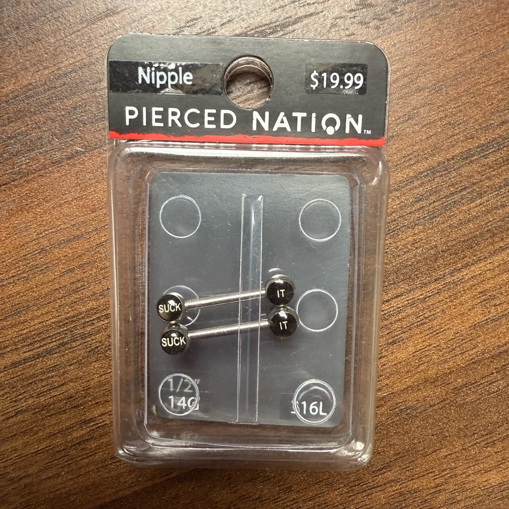Pierced Nation Nipple Barbell Set Suck It